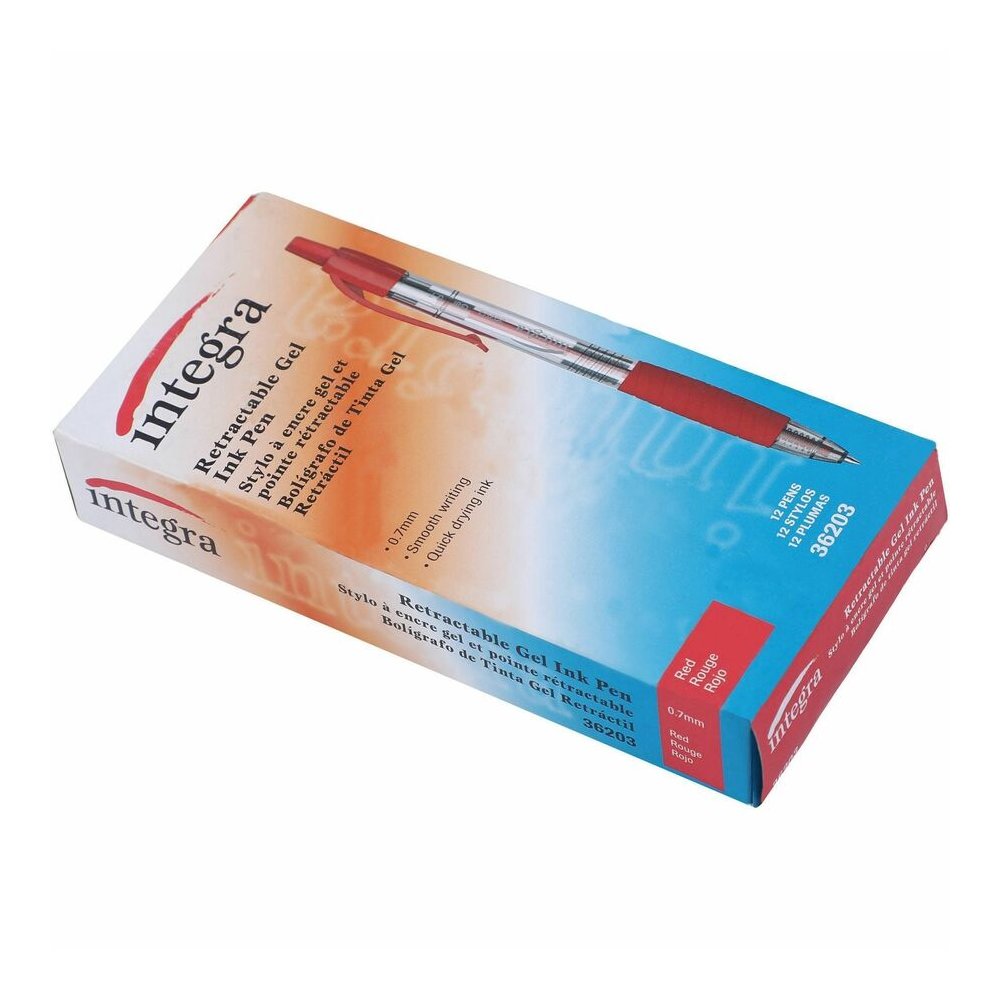 Integra Retractable 0.7mm Gel Pen - Retractable - Red Ink - Gel-based - Red Barrel - 1 Dozen. Picture 3
