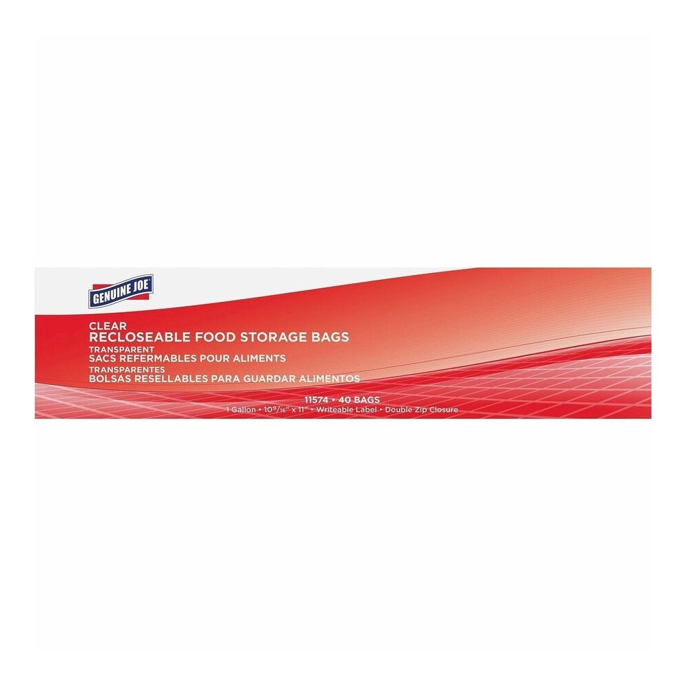 Genuine Joe Food Storage Bags - 1 gal Capacity - 11" Length x 10.56" Width x 1.75 mil (44 Micron) Thickness - Zipper Closure - Clear - Food, Beef, Poultry, Vegetables, Seafood - 40/Box - 9 / Carton. Picture 5