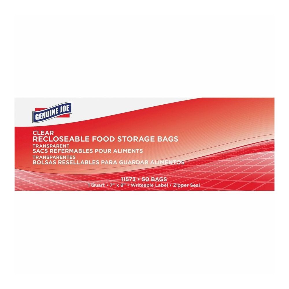 Genuine Joe Food Storage Bags - 1 quart Capacity - 8" Length x 7" Width x 1.75 mil (44 Micron) Thickness - Clear - Food, Beef, Seafood, Poultry, Vegetables - 50/Box - 9 / Carton. Picture 4