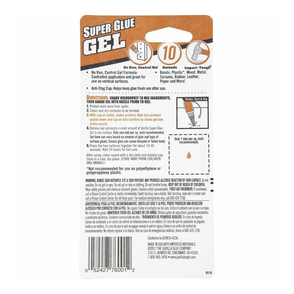 Gorilla Super Glue Gel - 0.53 oz - Clear - 1 Each. Picture 2