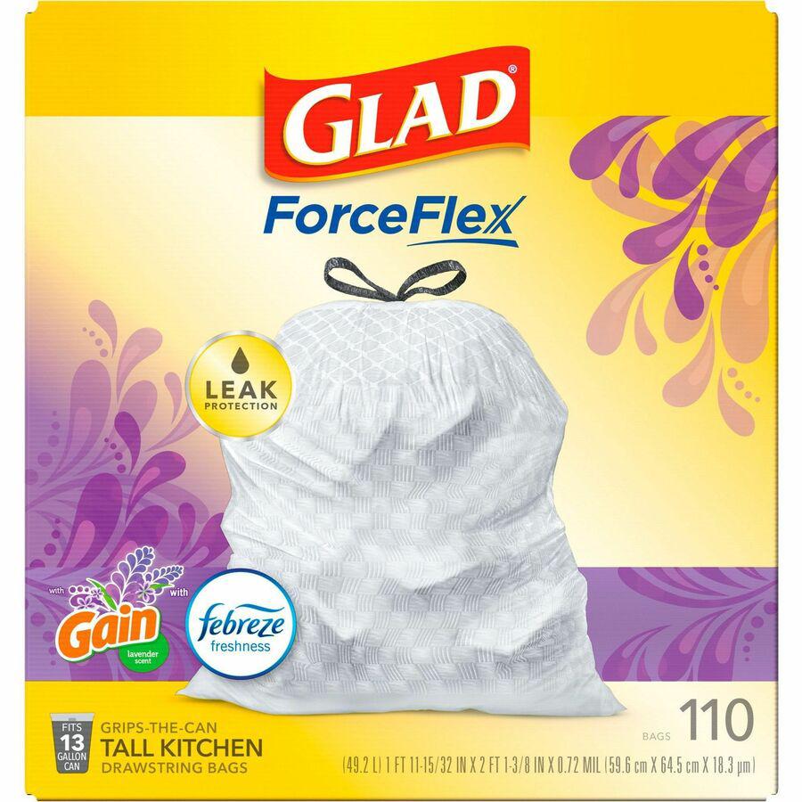 Glad ForceFlex Tall Kitchen Drawstring Trash Bags - Mediterranean Lavender with Febreze Freshness - 13 gal Capacity - 23.75" Width x 25.38" Length - 0.72 mil (18 Micron) Thickness - Drawstring Closure. Picture 17