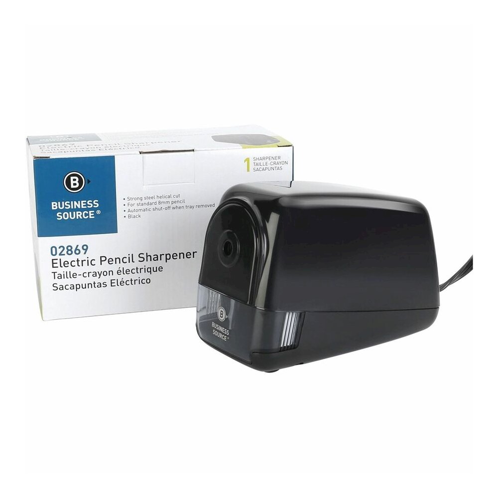 Business Source Electric Pencil Sharpener - Helical - AC Adapter Powered - 3.9" Height x 4.5" Width - Black - 1 Each. Picture 4