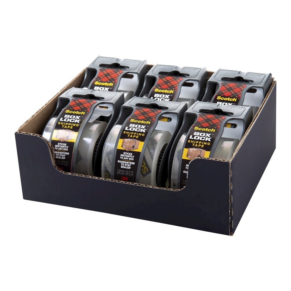 Scotch Box Lock Dispenser Packaging Tape - 22.20 yd Length x 1.88" Width - Clear - Dispenser Included - 6 Rolls/Pack - 6 / Pack. Picture 3