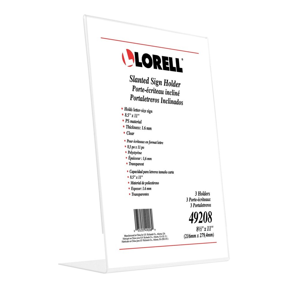 Lorell L-base Slanted Sign Holder Stand - Support 8.50" x 11" Media - Acrylic - Clear - 3 / Pack. Picture 5