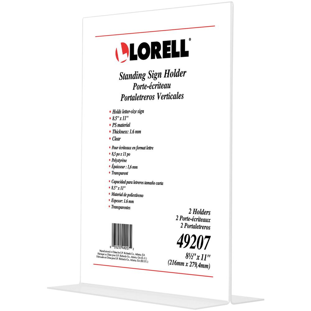 Lorell T-base Standing Sign Holders - Support 8.50" x 11" Media - Acrylic - Clear - 2 / Pack. Picture 2