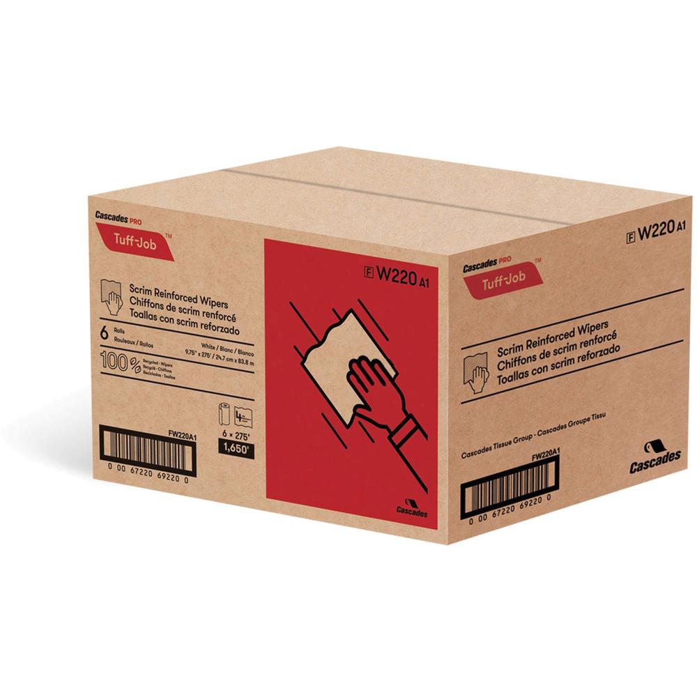 Cascades PRO Tuff-Job Scrim Reinforced Wipers - 4 Ply - 9.75" Width x 275 ft Length - White - Fiber, Paper, Polyester - 6 / Carton. Picture 2