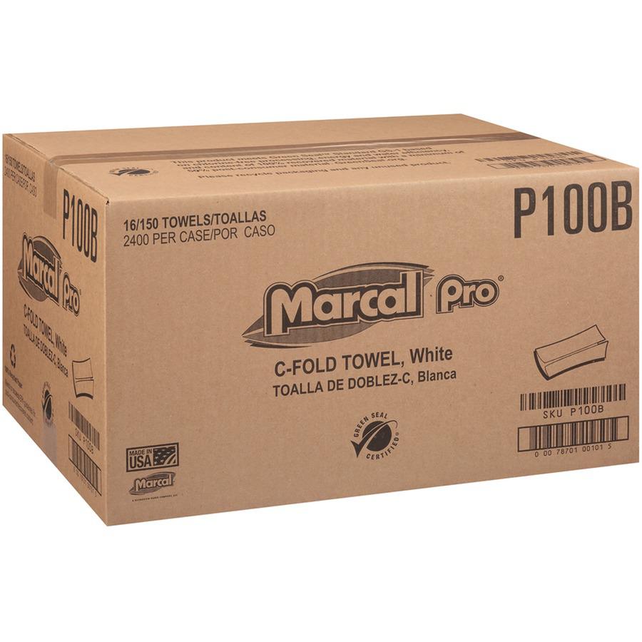 Marcal Recycled C-Fold Paper Towels - 1 Ply - C-fold - 12.87" Width x 10.12" Length - 150 Sheets/Roll - White - Paper - 150 Sleeve - 1 Carton. Picture 3