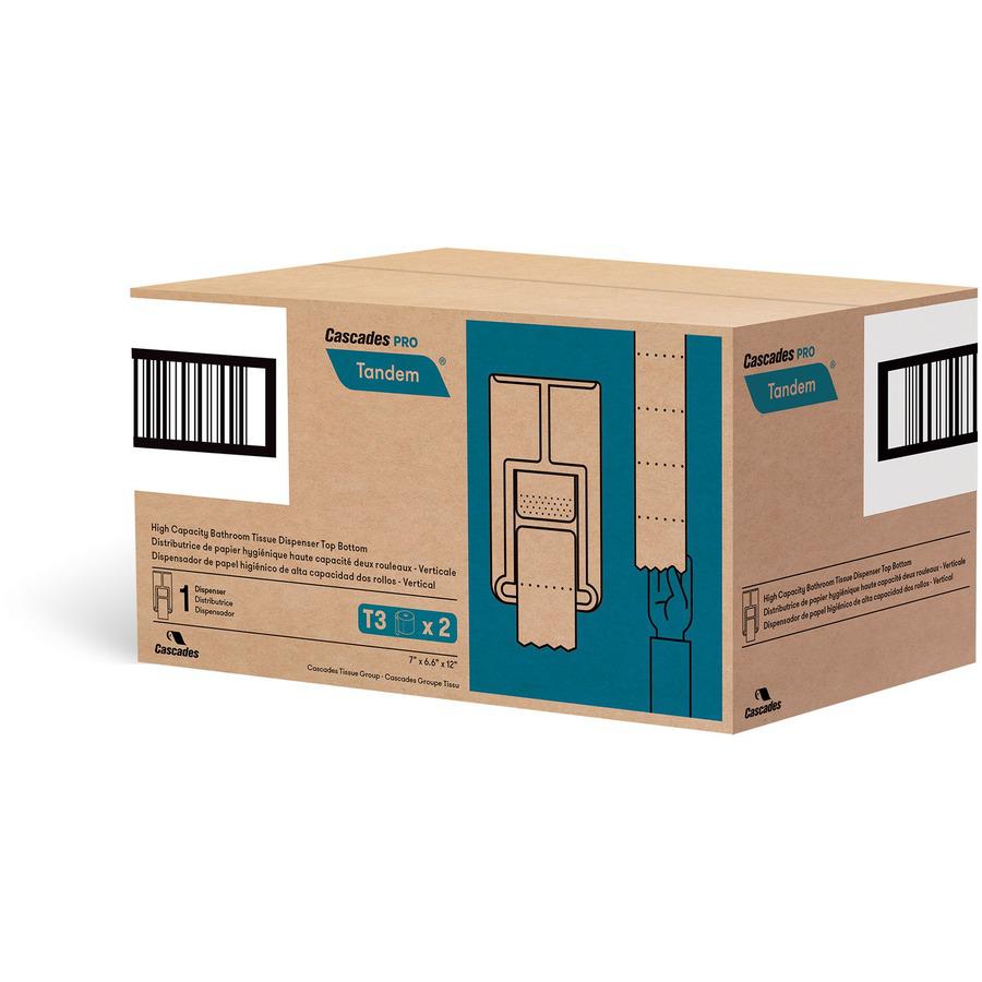 Cascades PRO Tandem DHC Bath Tissue Dispenser - Touchless Dispenser - 2220 x Sheet - 12" Height x 6.6" Width x 7" Depth - Dark Gray - Hygienic, Jam-free, Key Lock - 1 Each. Picture 5