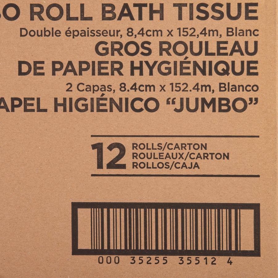 Genuine Joe Jumbo Jr Dispenser Bath Tissue Roll - 2 Ply - 3.30" Width x 500 ft Length - 8.88" Roll Diameter - White - Fiber - 12 / Carton. Picture 9
