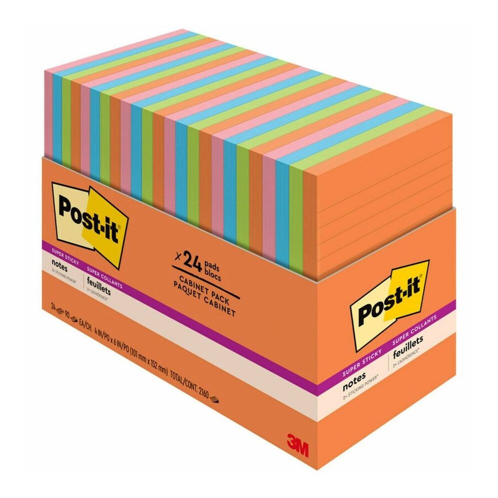 Post-it&reg; Super Sticky Notes - Energy Boost Color Collection - 4" Flag/Note Width x 6" Flag/Note Length - Rectangle - 45 Sheets per Pad - Vital Orange, Tropical Pink, Blue Paradise, Limeade - Stick. Picture 4