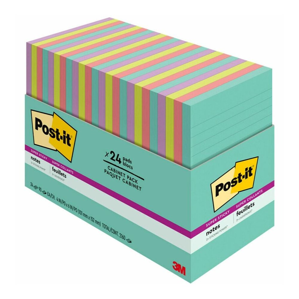 Post-it&reg; Super Sticky Notes - Supernova Neons Color Collection - 4" Flag/Note Width x 6" Flag/Note Length - Rectangle - 45 Sheets per Pad - Blue, Green, Pink, Lilac - Sticky - 24 / Pack. Picture 4