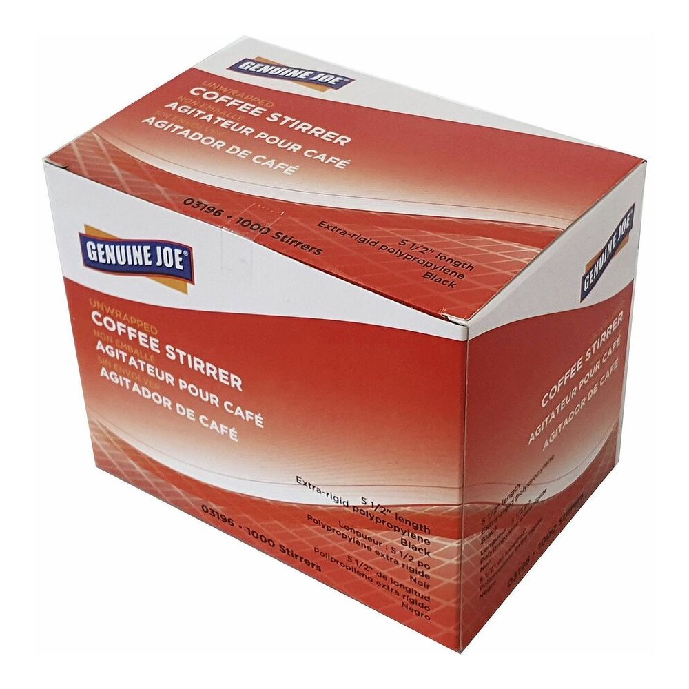 Genuine Joe Plastic Stirrers - 5.5" Length - Plastic, Polypropylene - Black - 1000/Box - 10 / Carton. Picture 2