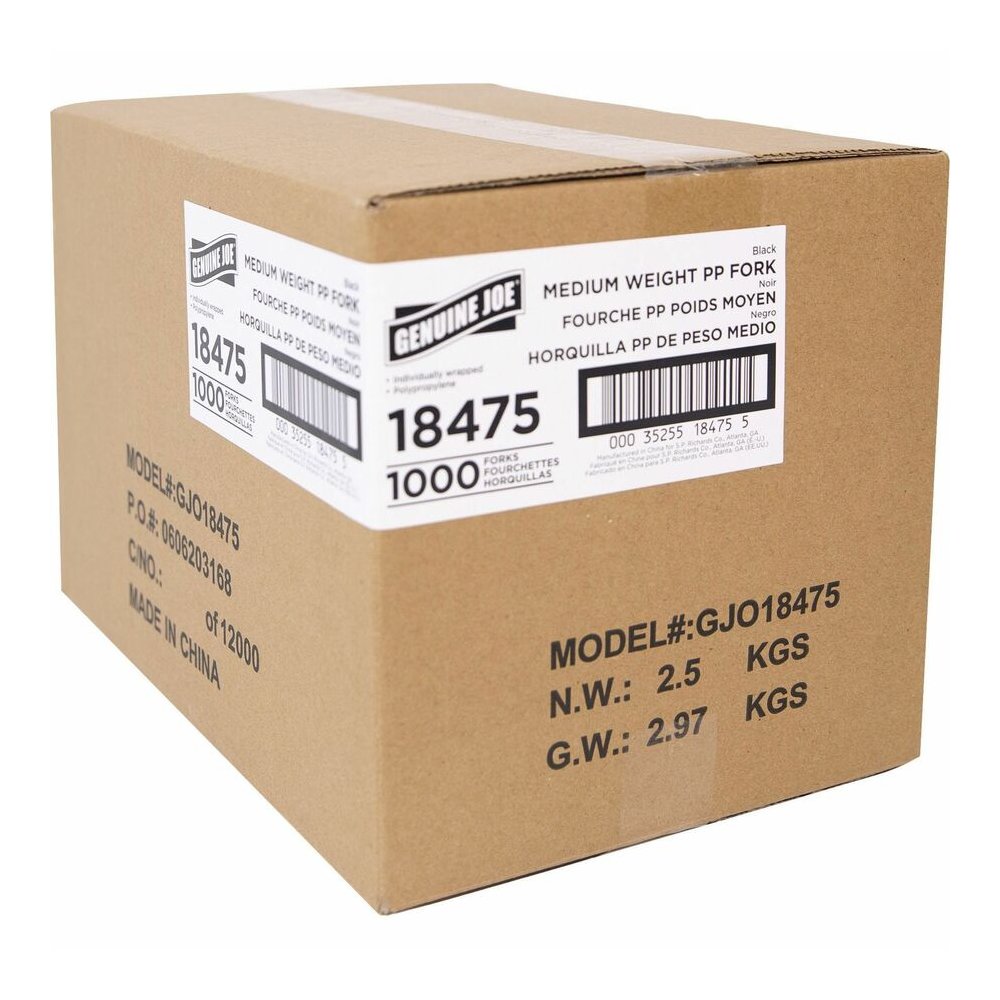Genuine Joe Medium-weight Individually Wrapped Forks - Fork - Breakroom - Disposable - Polypropylene - Black - 1000 / Carton. Picture 5