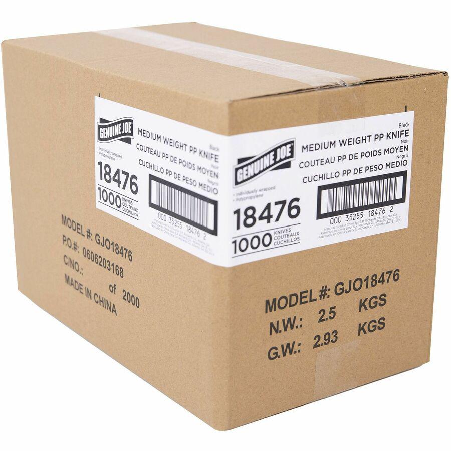 Genuine Joe Medium-weight Individually Wrapped Knives - Knife - Breakroom - Disposable - Black - 1000 / Carton. Picture 7