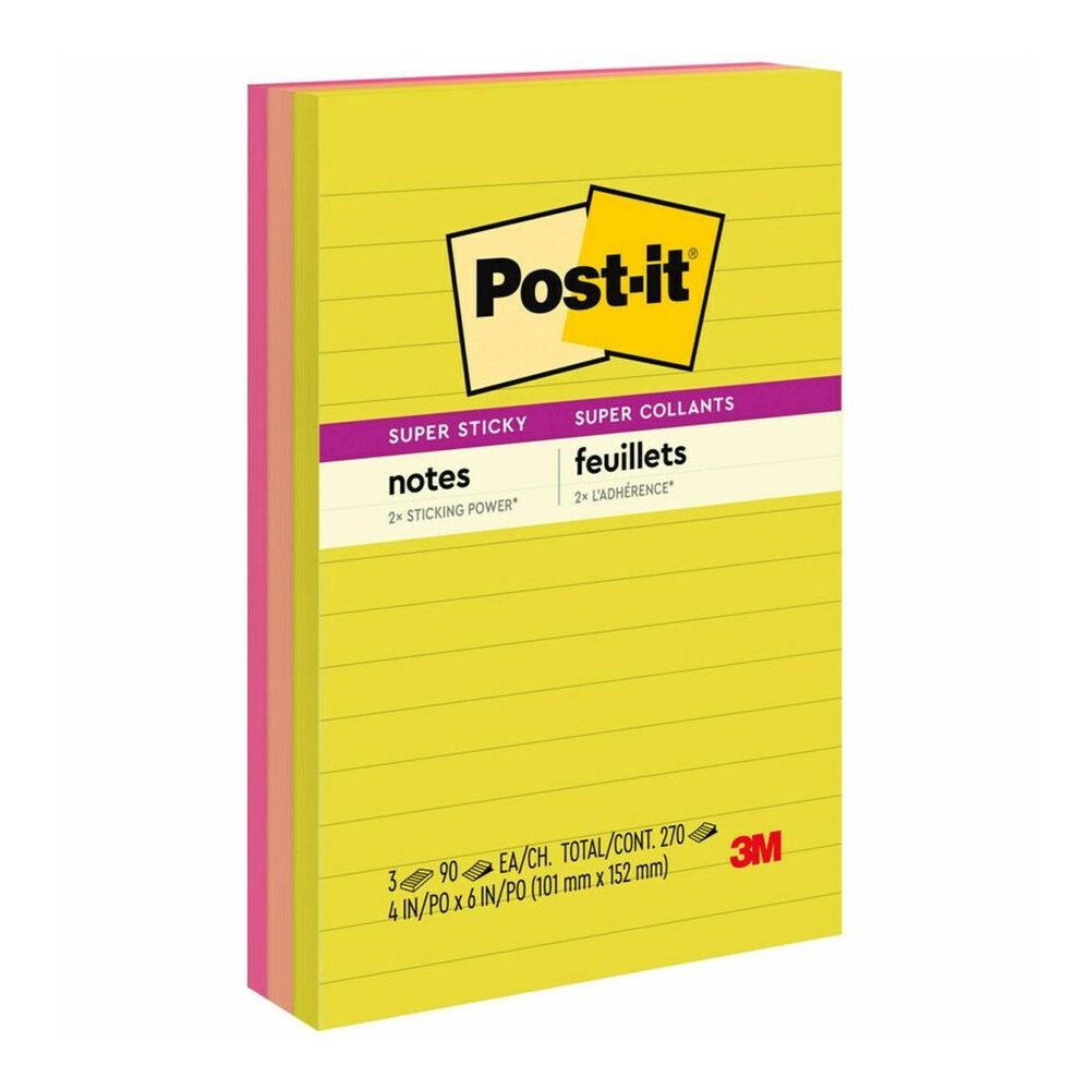 Post-it&reg; Super Sticky Multi-Pack Notes - Summer Joy Color Collection - 4" Flag/Note Width x 6" Flag/Note Length - Rectangle - 90 Sheets per Pad - Citron, Papaya Fizz, Power Pink, Washed Denim, Fre. Picture 4