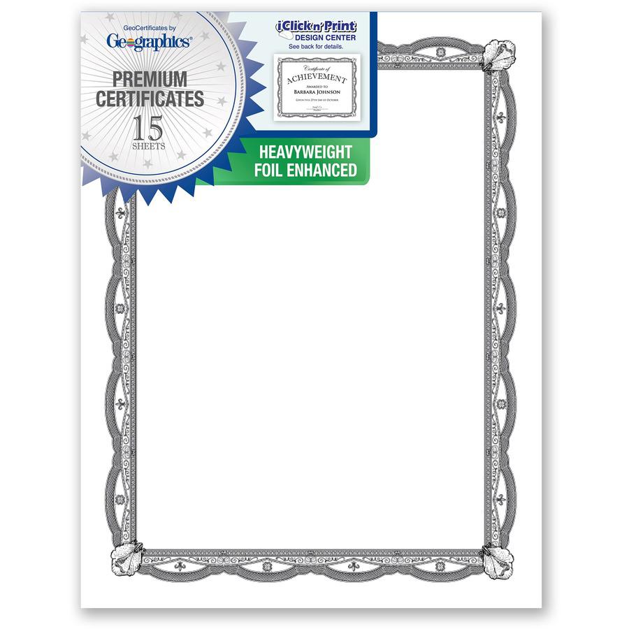 Geographics Silver Foil Award Certificates - 65 lb Basis Weight - 11" Width - Inkjet Compatible - Assorted, Silver - Foil - 15 / Pack. Picture 4