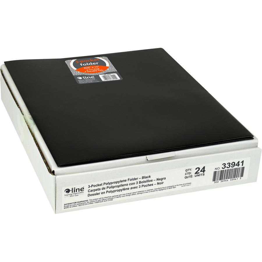 C-Line CLI-33941 Letter Portfolio - 8 1/2" x 11" - 75 Sheets Capacity - 3 Pocket - Polypropylene - Black - 24 / Box. Picture 2