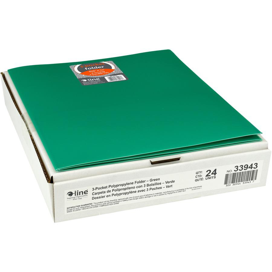 C-Line CLI-33943 Letter Portfolio - 8 1/2" x 11" - 75 Sheets Capacity - 3 Pocket - Polypropylene - Green - 24 / Box. Picture 2