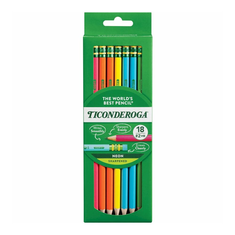 Ticonderoga Neon Pre-Sharpened No. 2 Pencils - Black, Assorted Neon Lead - #2 - Broad Point - Neon Barrel - 18 / Box. Picture 4