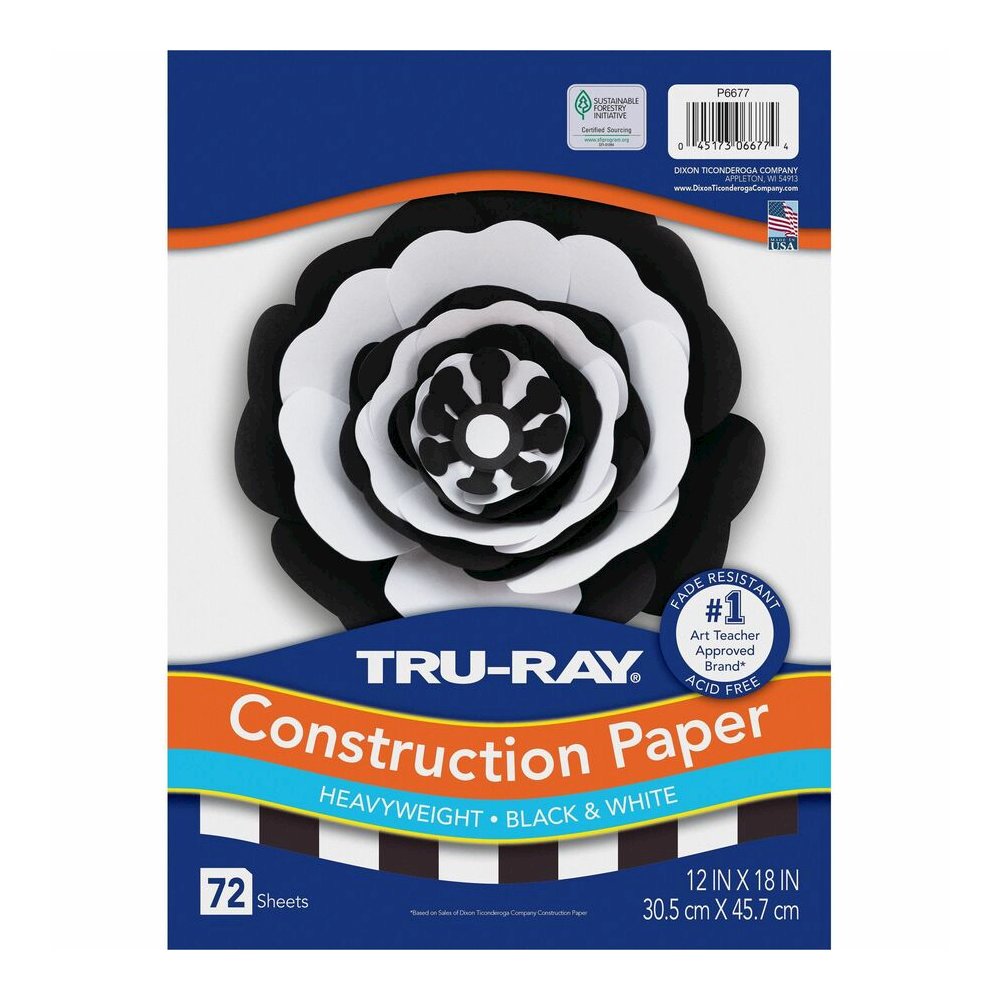 Tru-Ray Construction Paper - Art Project, Craft Project - 12" Width x 18" Length - Black, White - Sulphite, Fiber, Paper - 72 / Pack. Picture 3