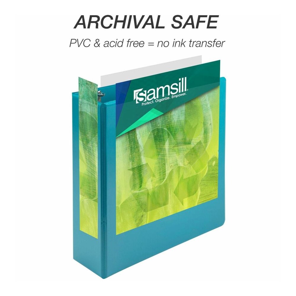 Samsill Earth's Choice Plant-based View Binders - 3" Binder Capacity - Letter - 8 1/2" x 11" Sheet Size - 3 Ring - Fastener: Round Ring - Pocket: 2 - Chipboard, Polypropylene, Plastic - Turquoise - Re. Picture 7