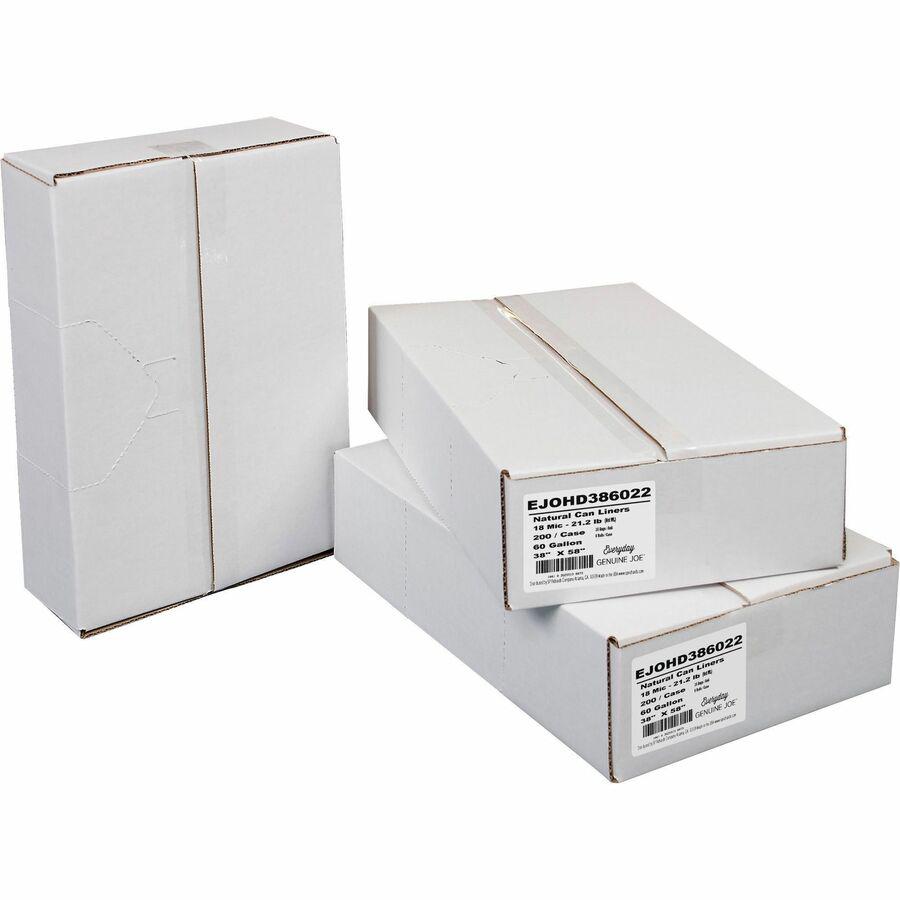 Everyday Genuine Joe High-Density Can Liners - 60 gal Capacity - 58" Length x 38" Width x 0.71 mil (18 Micron) Thickness - High Density - Clear - Resin - Office Waste, Receptacle - 200 / Carton. Picture 3