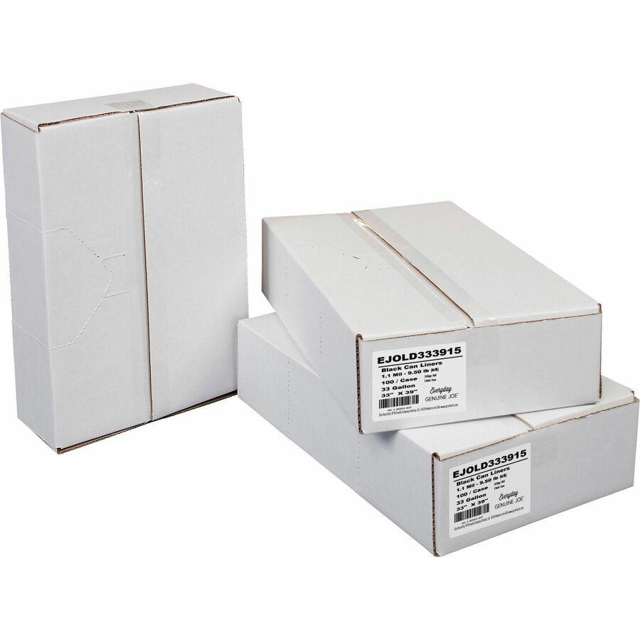 Everyday Genuine Joe Low-Density Can Liners - 33 gal Capacity - 39" Length x 33" Width x 1.10 mil (28 Micron) Thickness - Low Density - Black - Resin - Office Waste, Receptacle - Recycled - 100 / Cart. Picture 2