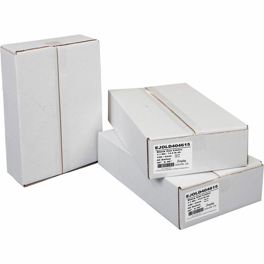 Everyday Genuine Joe Low-Density Can Liners - 45 gal Capacity - 46" Length x 40" Width x 1.10 mil (28 Micron) Thickness - Low Density - Black - Resin - Office Waste, Receptacle - Recycled - 100 / Cart. Picture 2