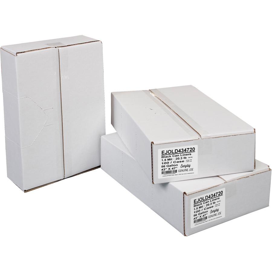 Everyday Genuine Joe Low-Density Can Liners - 56 gal Capacity - 47" Length x 43" Width x 1.50 mil (38 Micron) Thickness - Low Density - Black - Resin - Office Waste, Receptacle - Recycled - 100 / Cart. Picture 2