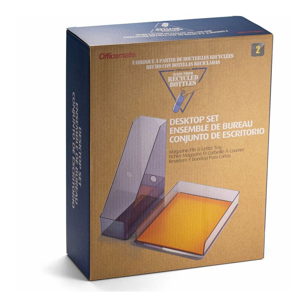 Officemate 26115 Recycled Desktop Set, Letter Tray and Magazine File, Gray - Desktop - Front Loading, Durable, Sturdy - Translucent Gray - Plastic - 1 Each. Picture 3