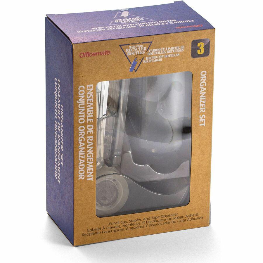 Officemate 97712 3PC Desktop Organizer Set, Recycled, Gray - Desktop - Durable, Sturdy - Translucent Gray - Plastic - 1 Each. Picture 5