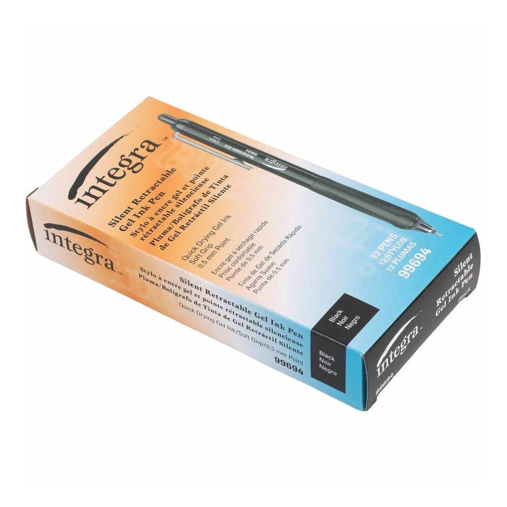 Integra Silent Retractable Gel Pens - Retractable - Black Ink - 12 / Box. Picture 4