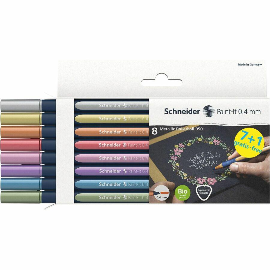 Schneider Metallic Rollerball Pens - Assorted Metallic Ink - Bioplastic Barrel - 8 / Pack. Picture 4
