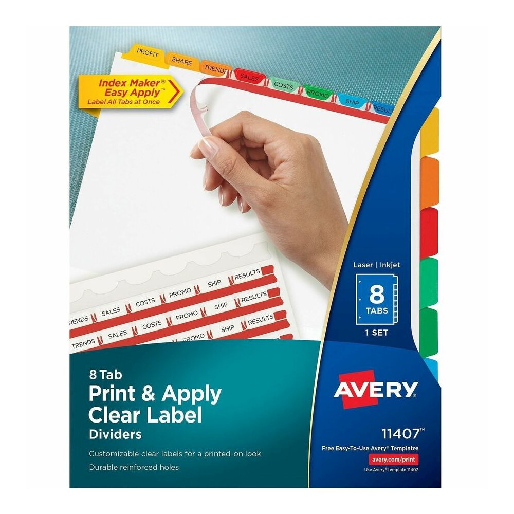 Avery&reg; Index Maker Index Divider - 8 x Divider(s) - Print-on Tab(s) - 8 - 8 Tab(s)/Set - 8.5" Divider Width x 11" Divider Length - A4 - 8.50" Width x 11" Length - 3 Hole Punched - White Paper Divi. Picture 2