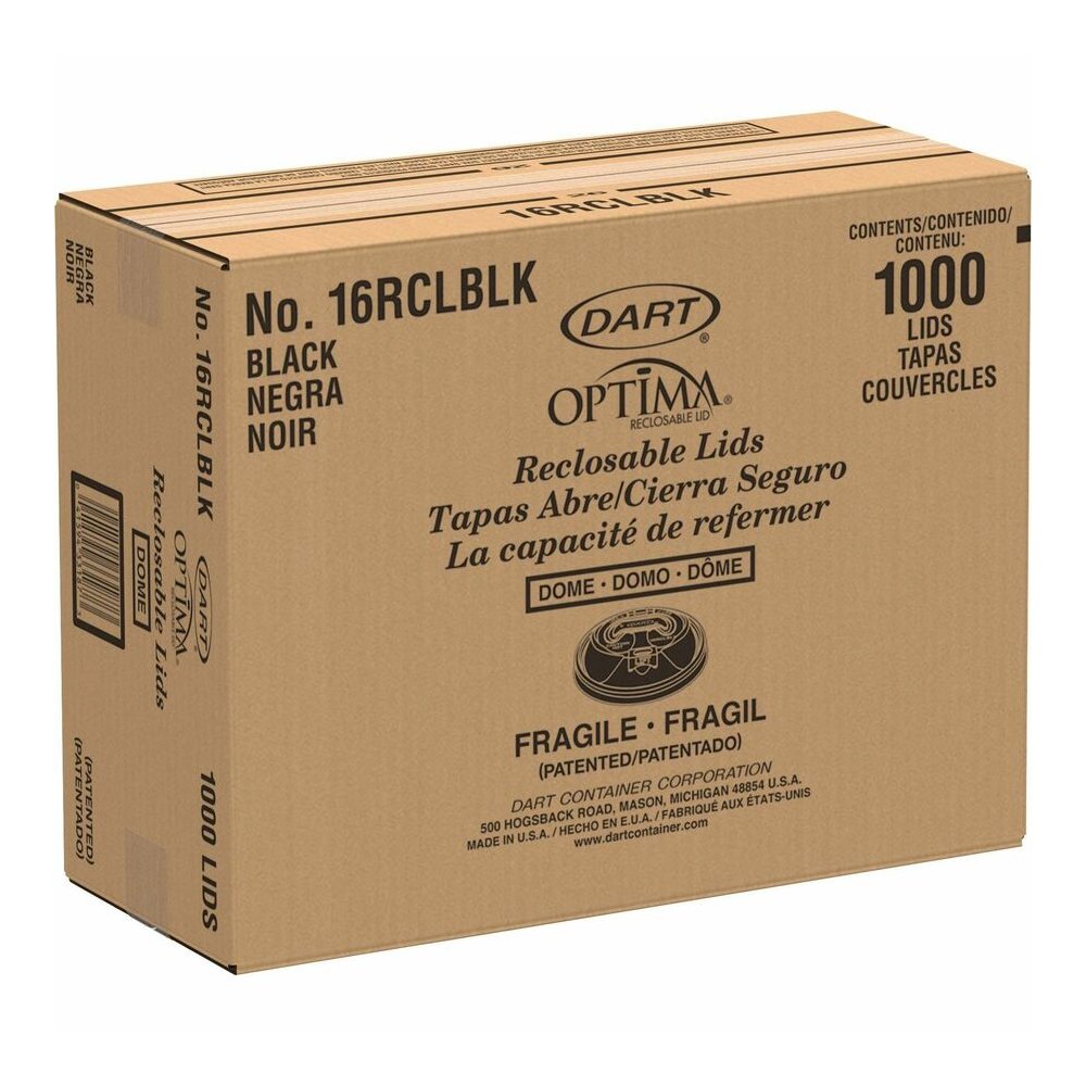 Dart Black Plastic Reclosable Lids - Round - Plastic - Black - 100/Bag - 1000 / Carton. Picture 6