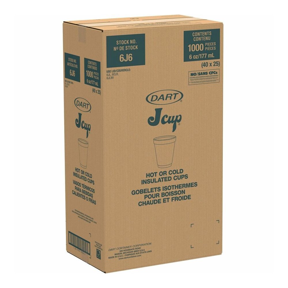 Dart J Cup 6 oz Insulated Foam Cups - 6 fl oz - White - Foam - Soft Drink, Cold Drink, Hot Drink - 25/Pack - 40 / Carton. Picture 4