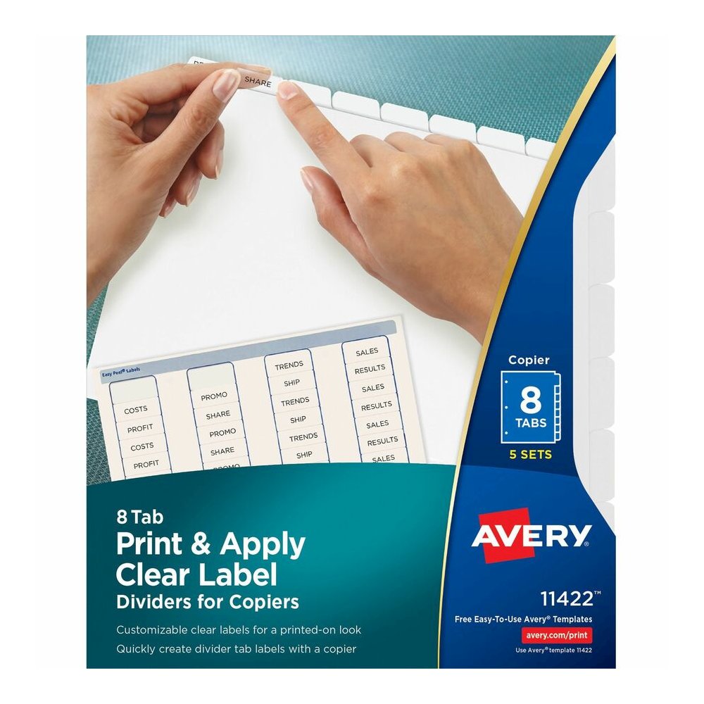 Avery&reg; Print & Apply Clear Label Dividers - Index Maker Easy Peel Printable Labels - 8 Blank Tab(s) - 8 Tab(s)/Set - 8.5" Divider Width x 11" Divider Length - Letter - White Divider - White Tab(s). Picture 3