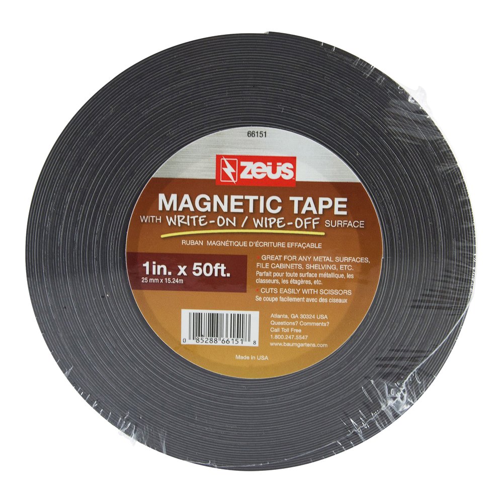 Zeus Magnetic Tape - 16.67 yd Length x 1" Width - White - Adhesive Backing - For Labeling, Marking, Calendar, Memo, Garage, Box, Classroom, Office, Cabinet, Locker Roll - 1 Roll. Picture 4