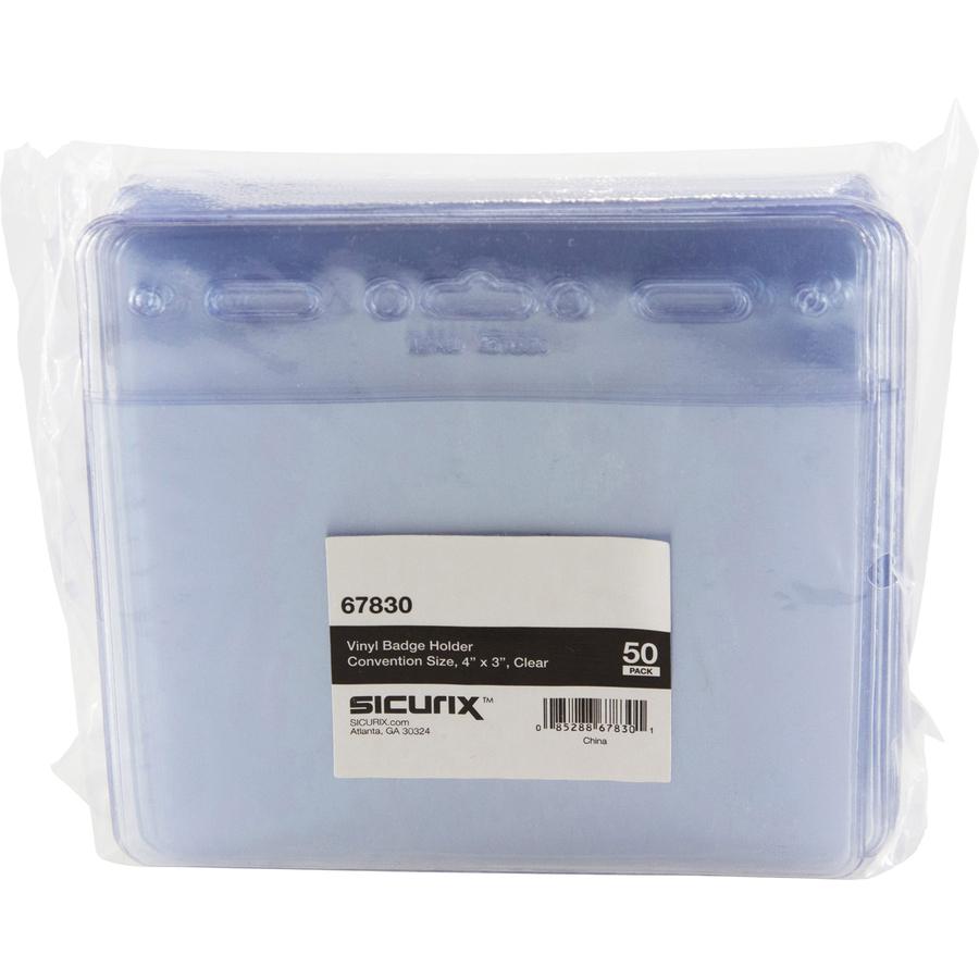 SICURIX ID Badge Holder - Horizontal - 4" x 3" x - Vinyl - 50 / Pack - Clear. Picture 3