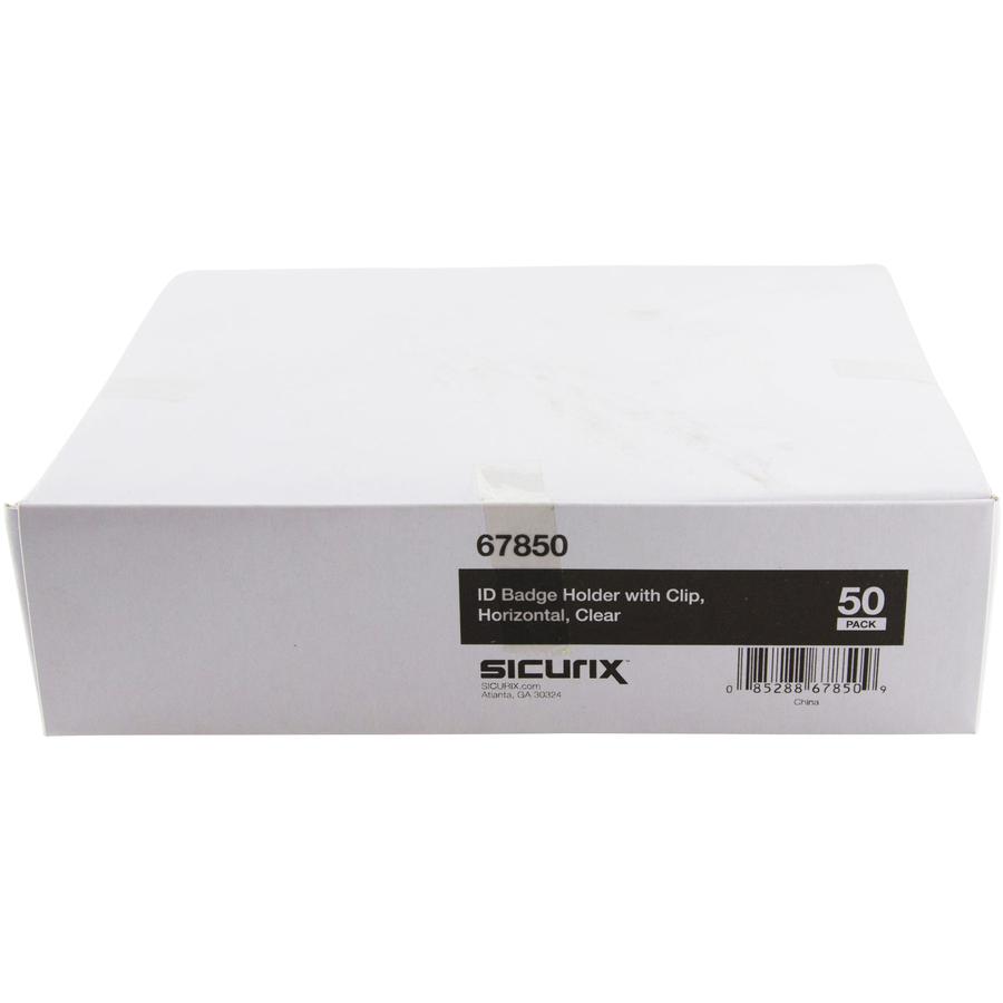 SICURIX Horizontal Badge Holder with Clip - 2.5" x 3.5" x - Vinyl - 50 / Pack - Clear. Picture 6