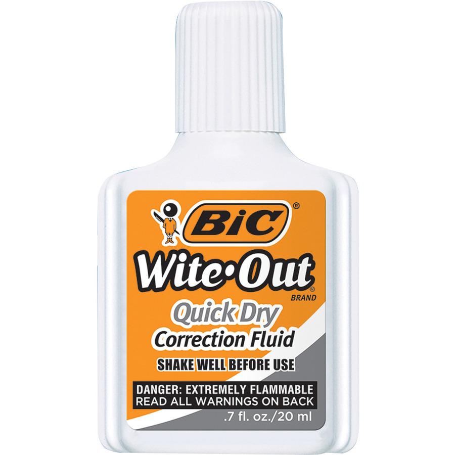 BIC Quick Dry Correction Fluid, White - Foam Brush Applicator - 20 mL - White - 1 Dozen. Picture 2
