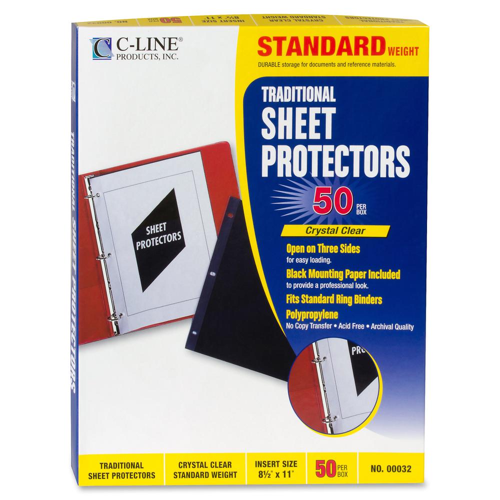 C-Line Sheet Protectors - For Letter 8 1/2" x 11" Sheet - 3 x Holes - Ring Binder - Clear - Poly - 50 / Box. Picture 2