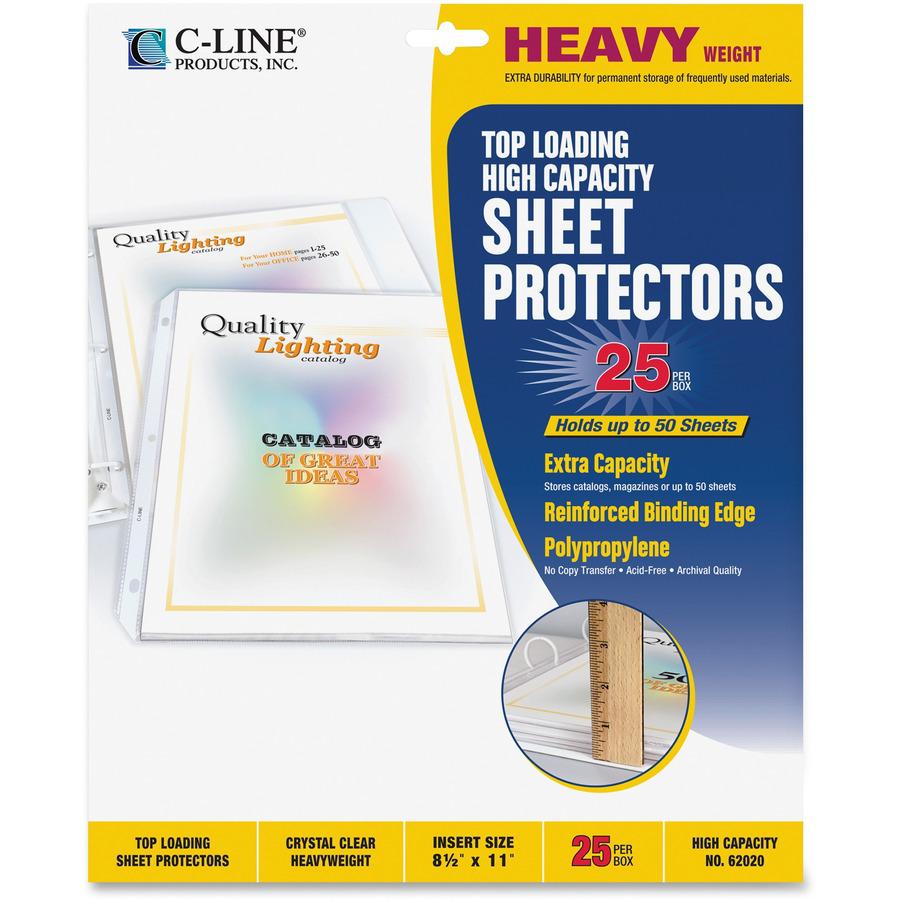 C-Line High-Capacity Top-Loading Sheet Protectors - 50 x Sheet Capacity - For Letter 8 1/2" x 11" Sheet - Clear - Polypropylene - 25 / Box. Picture 3