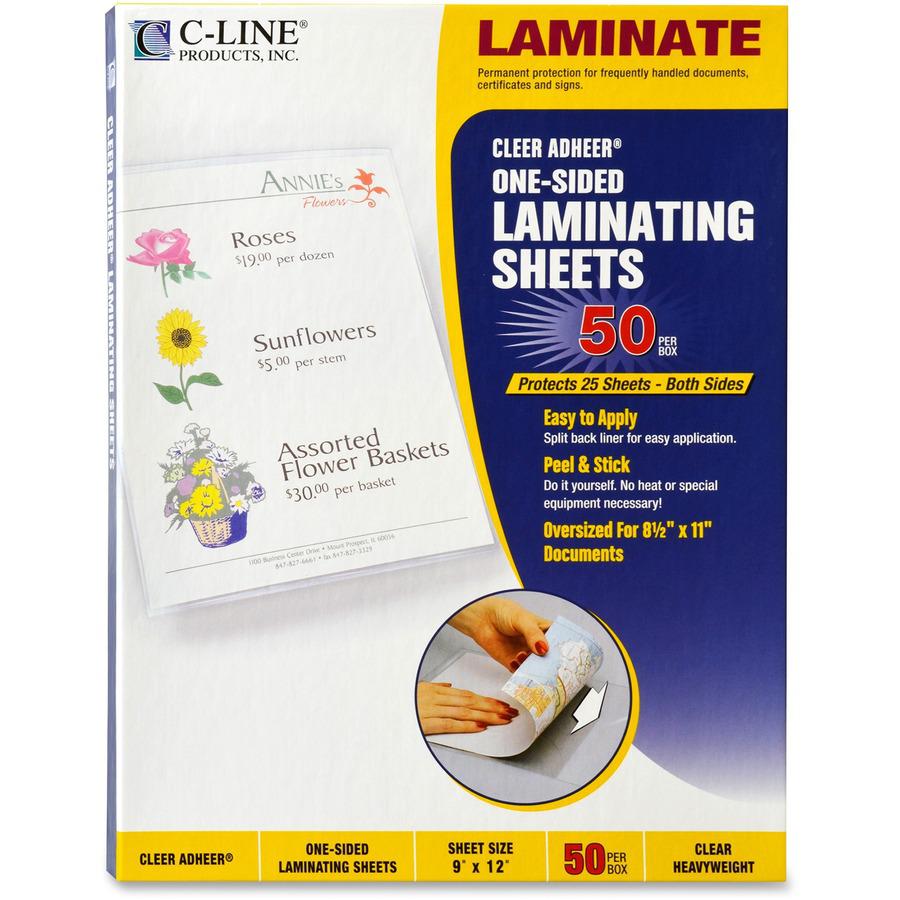 C-Line Cleer-Adheer Laminating Sheets - Laminating Pouch/Sheet Size: 9" Width x 12" Length x 2 mil Thickness - for News Clipping, Catalog Sheet, Photo, Certificate - Tear Resistant, Water Proof - Clea. Picture 3
