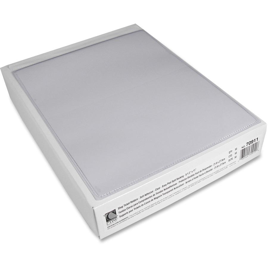 C-Line Self-Adhesive Poly Shop Ticket Holders, Welded - 8-1/2 x 11, Peel & Stick, 50/BX, 70911. Picture 3
