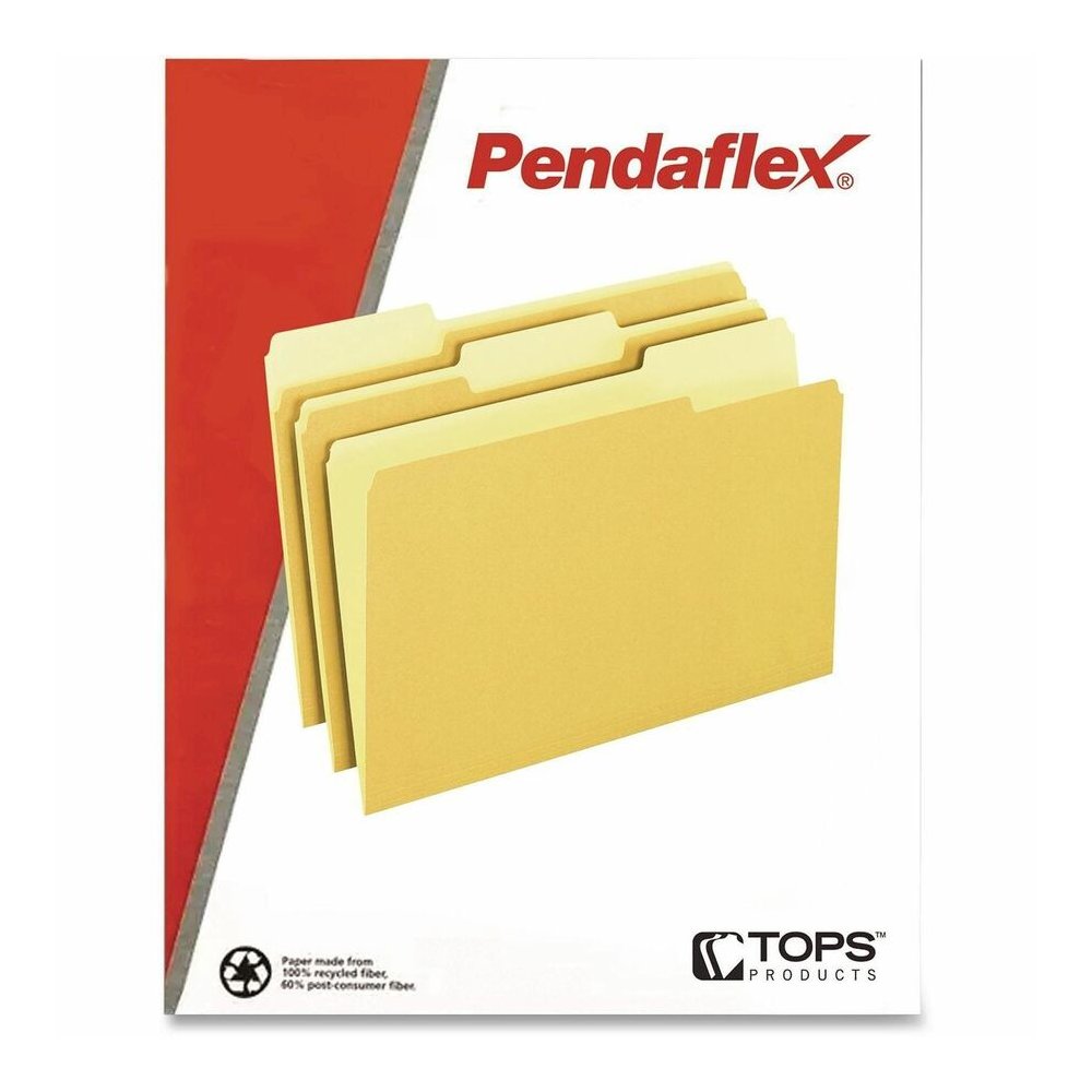 Pendaflex 1/3 Tab Cut Letter Top Tab File Folder - 8 1/2" x 11" - Yellow - 100 / Box. Picture 2
