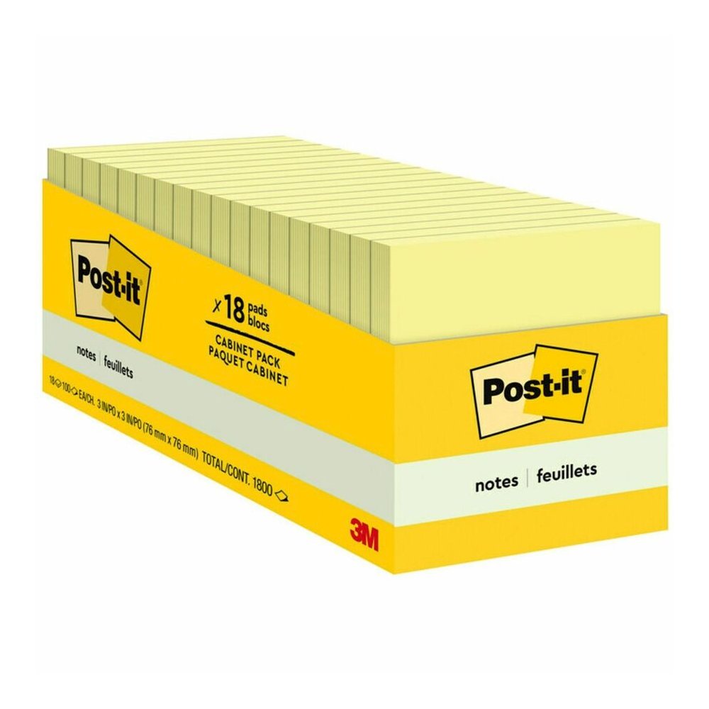 Post-it&reg; Notes Cabinet Pack - 1620 - 3" Flag/Note Width x 3" Flag/Note Length - Square - 90 Sheets per Pad - Unruled - Canary Yellow - Paper - Self-adhesive, Repositionable - 18 / Pack. Picture 3