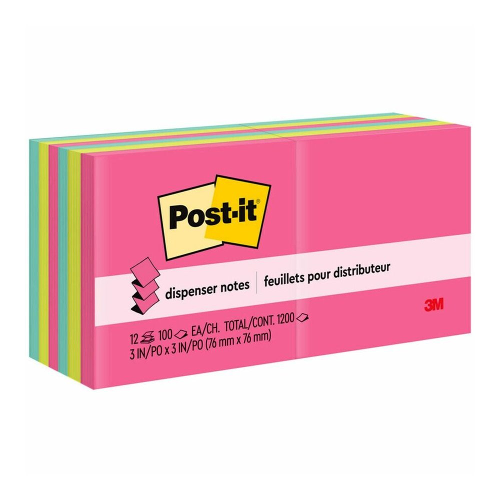 Post-it&reg; Dispenser Notes - 1200 - 3" Flag/Note Width x 3" Flag/Note Length - Square - 100 Sheets per Pad - Unruled - Guava, Aqua Splash, Vital Orange - Paper - Pop-up, Self-adhesive, Repositionabl. Picture 4