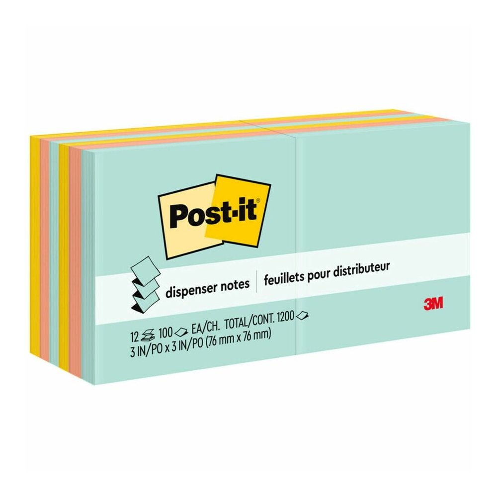 Post-it&reg; Dispenser Notes - 1200 - 3" Flag/Note Width x 3" Flag/Note Length - Square - 100 Sheets per Pad - Unruled - Fresh Mint, Aqua Splash, Sunnyside, Papaya Fizz, Guava - Paper - Pop-up, Self-a. Picture 3