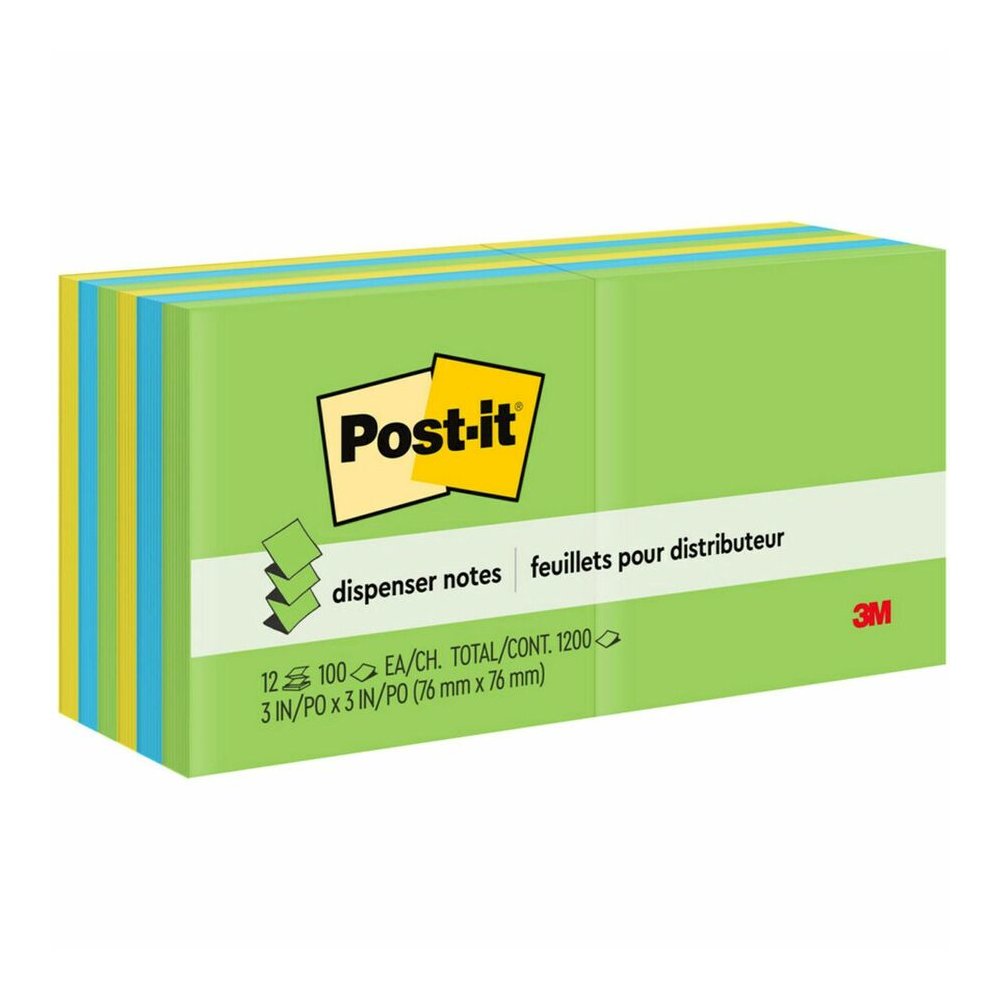Post-it&reg; Dispenser Notes - 1200 - 3" Flag/Note Width x 3" Flag/Note Length - Square - 100 Sheets per Pad - Unruled - Limeade, Citron, Blue Paradise - Paper - Pop-up, Refillable, Self-adhesive, Rep. Picture 6